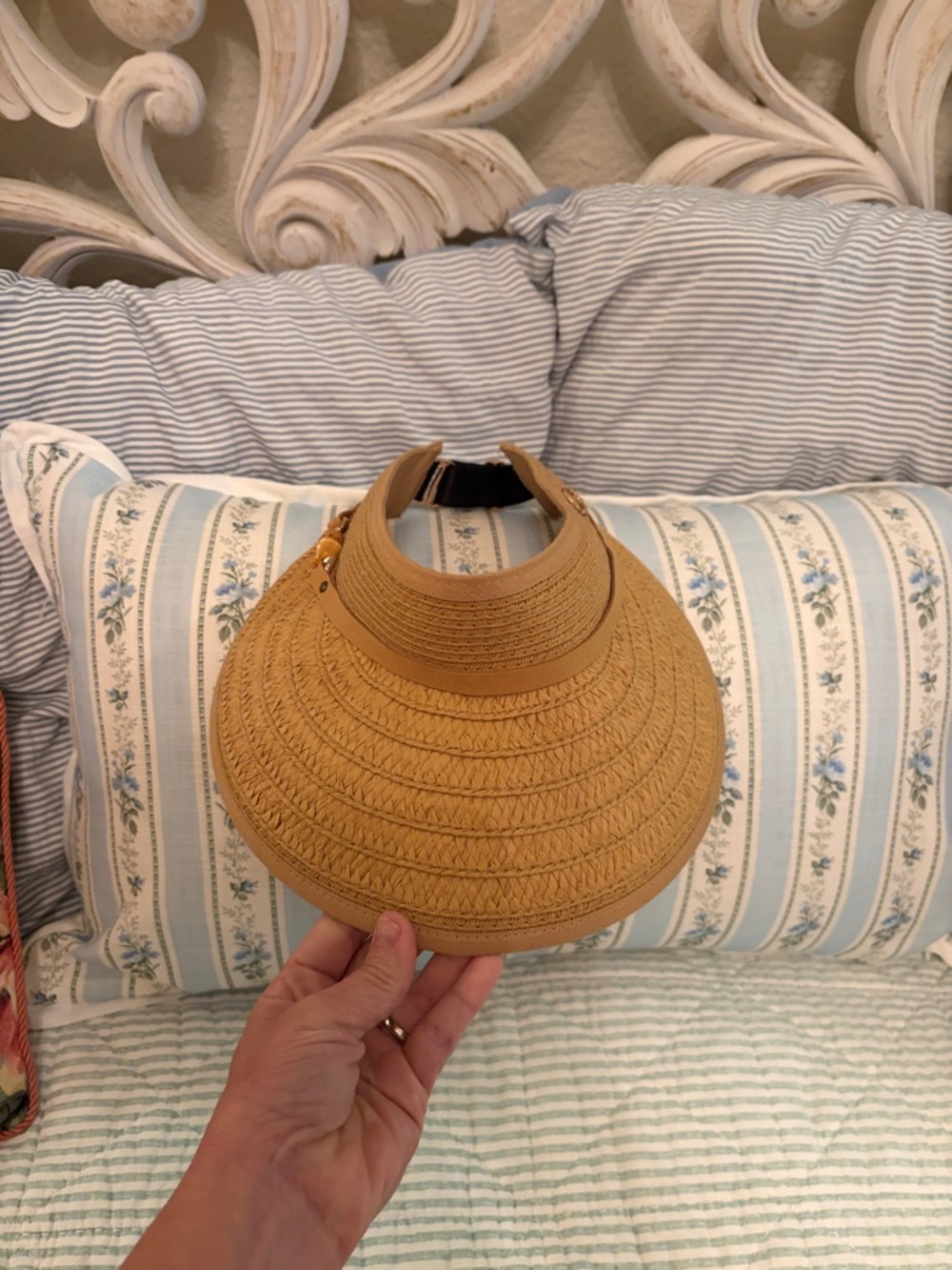 Adjustable Tan Straw Visor Hat for Women